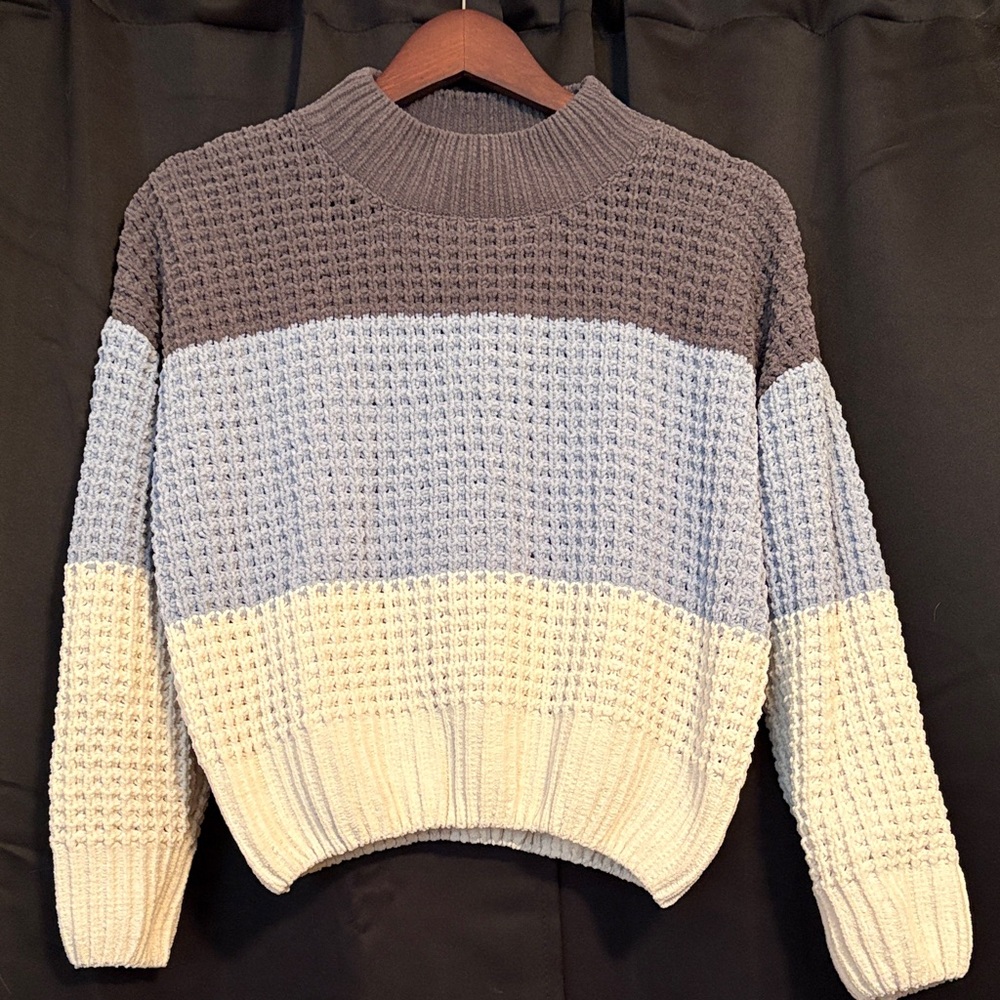 Grey, light blue, and white  Knit Sweater